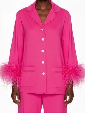 Sleepers Party Cropped Hot Pink Feather-Trim Top